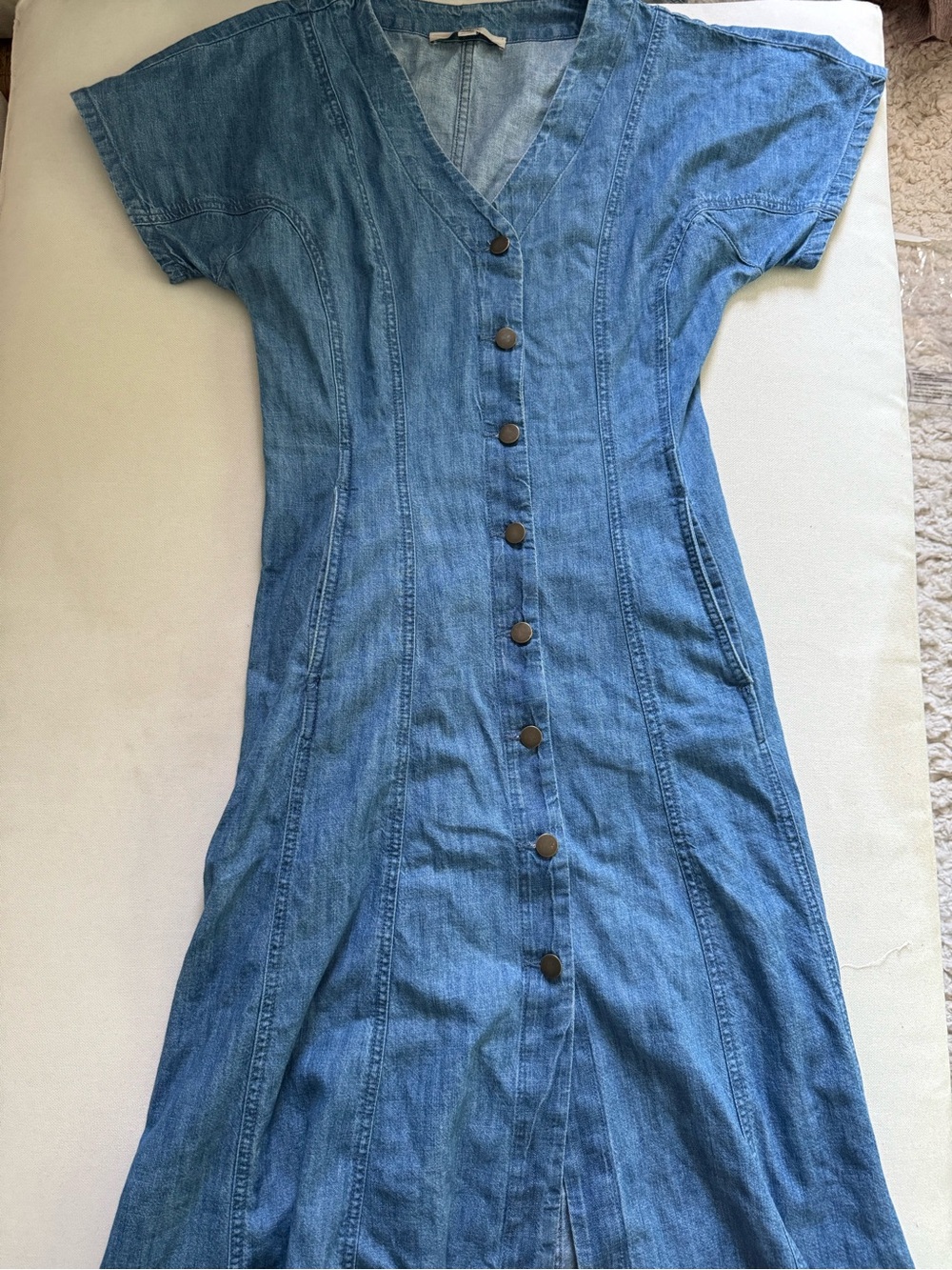 LOFT Classic Button-Front Denim Midi Dress